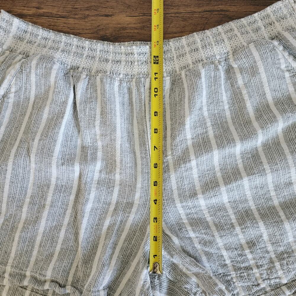 Linen Blend Boho Shorts Women XXL Preppy Coastal Nautical Black Pinstripe Briggs - Picture 5 of 11